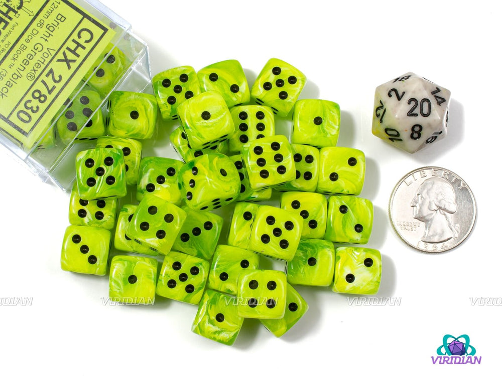 Chessex: Vortex Bright Green/Black 12mm Dice Block (CHX 27830)