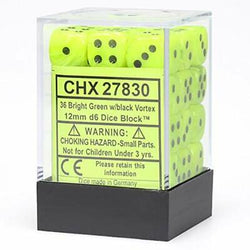 Chessex: Vortex Bright Green/Black 12mm Dice Block (CHX 27830)