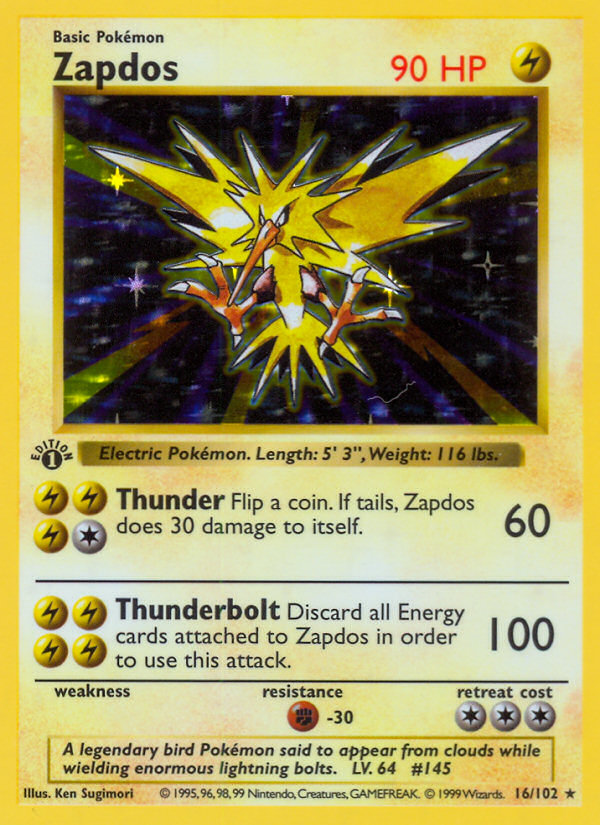 Zapdos (16/102) (Shadowless) [Base Set 1st Edition]